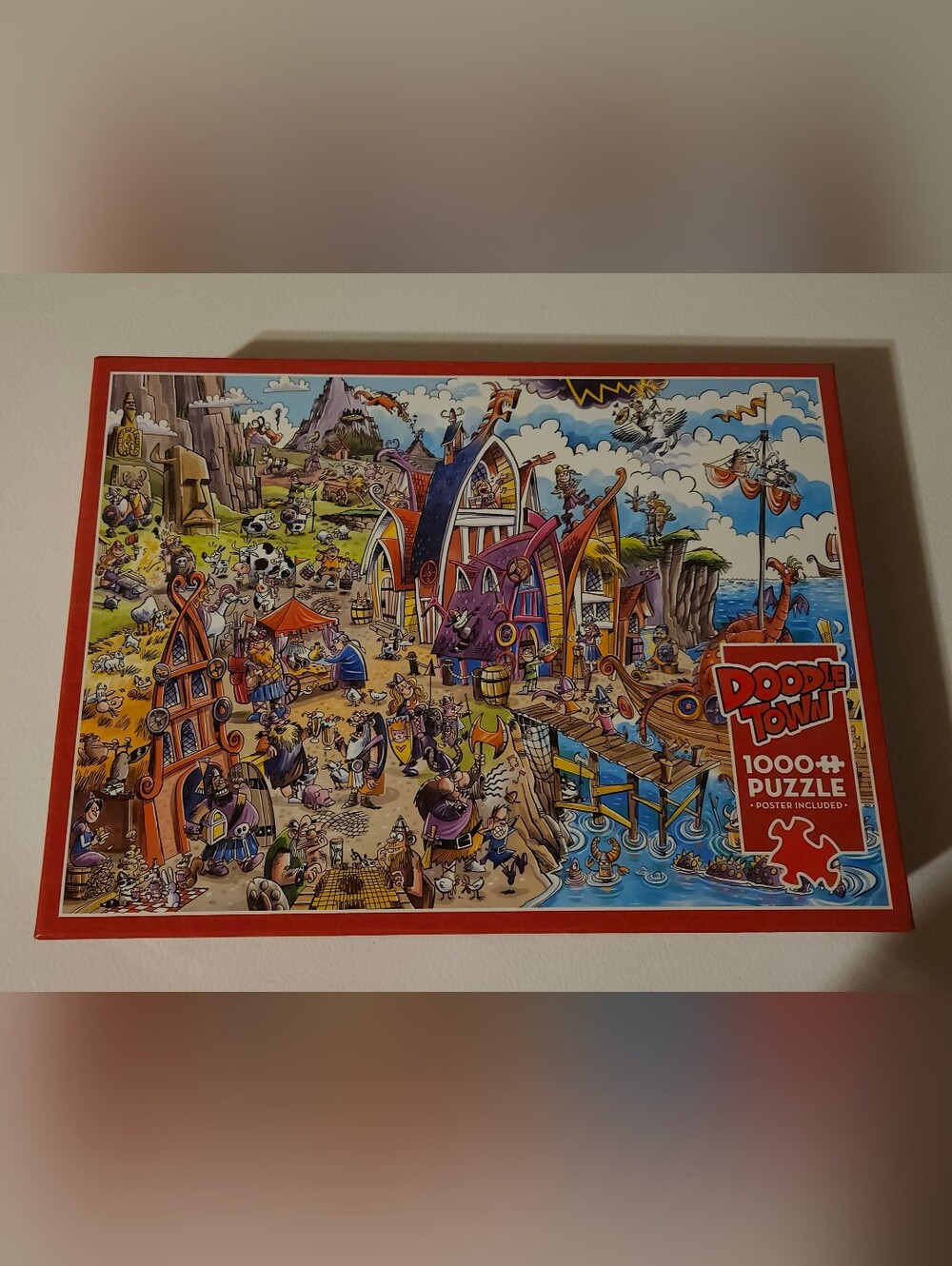 Doodle Town 1000 Piece Colorful Cartoon Viking Village Print Puzzle Multicolor